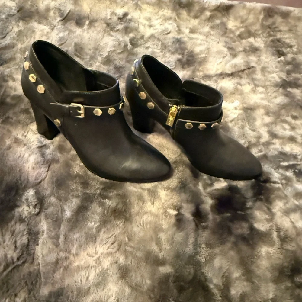 Isola Black Ankle Boots with Gold Studs - Picture 3 of 6